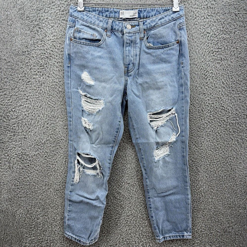 RSQ Juniors Size 3/w26 Blue Mid Rise‎ Straight Leg Stretch Distressed Jeans